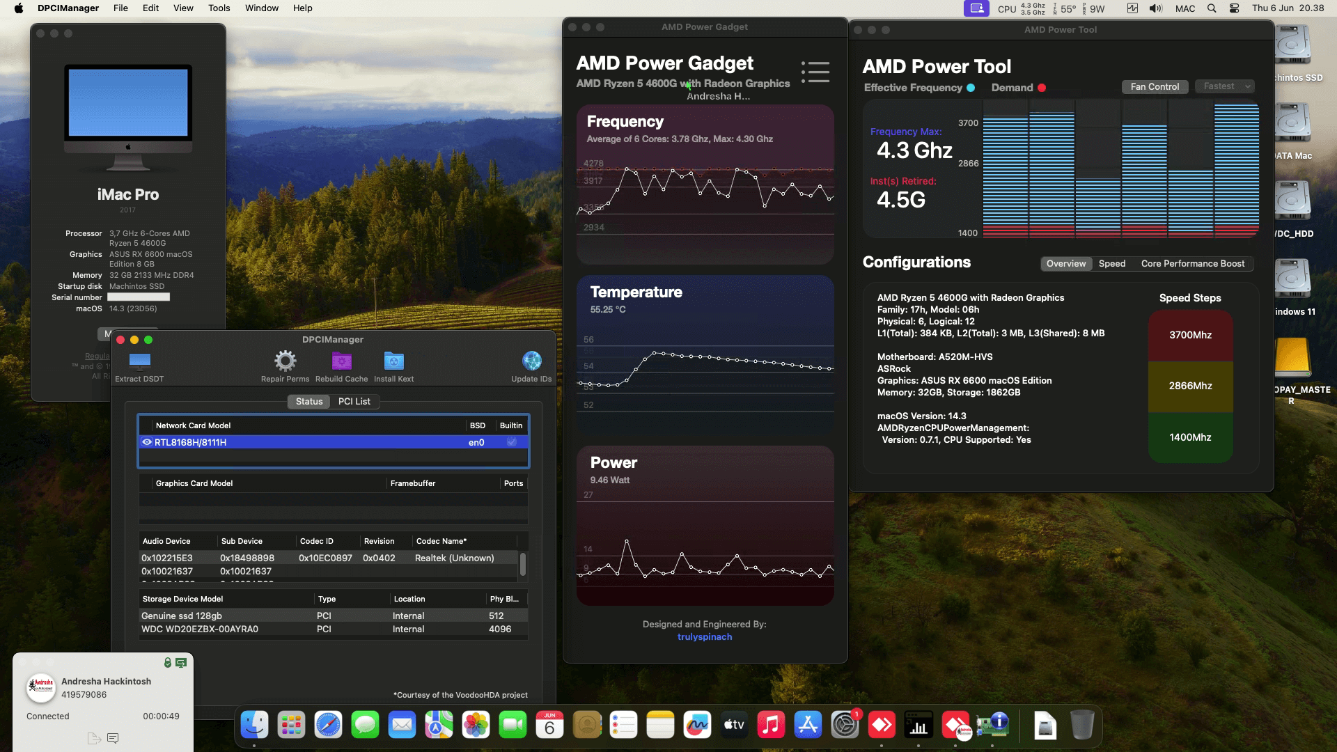 Success Hackintosh macOS Sonoma 14.3 Build 23D56 in Asrock A520M-HVS + AMD Ryzen 5 4600G + Asus RX 6600